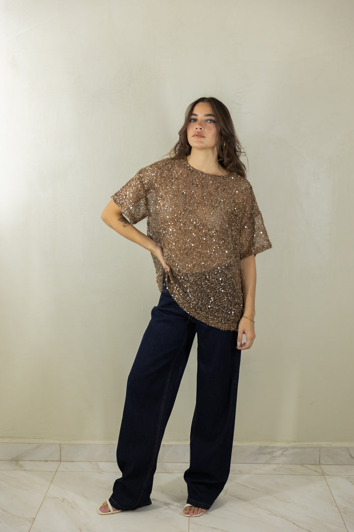 Sequin Brown Top