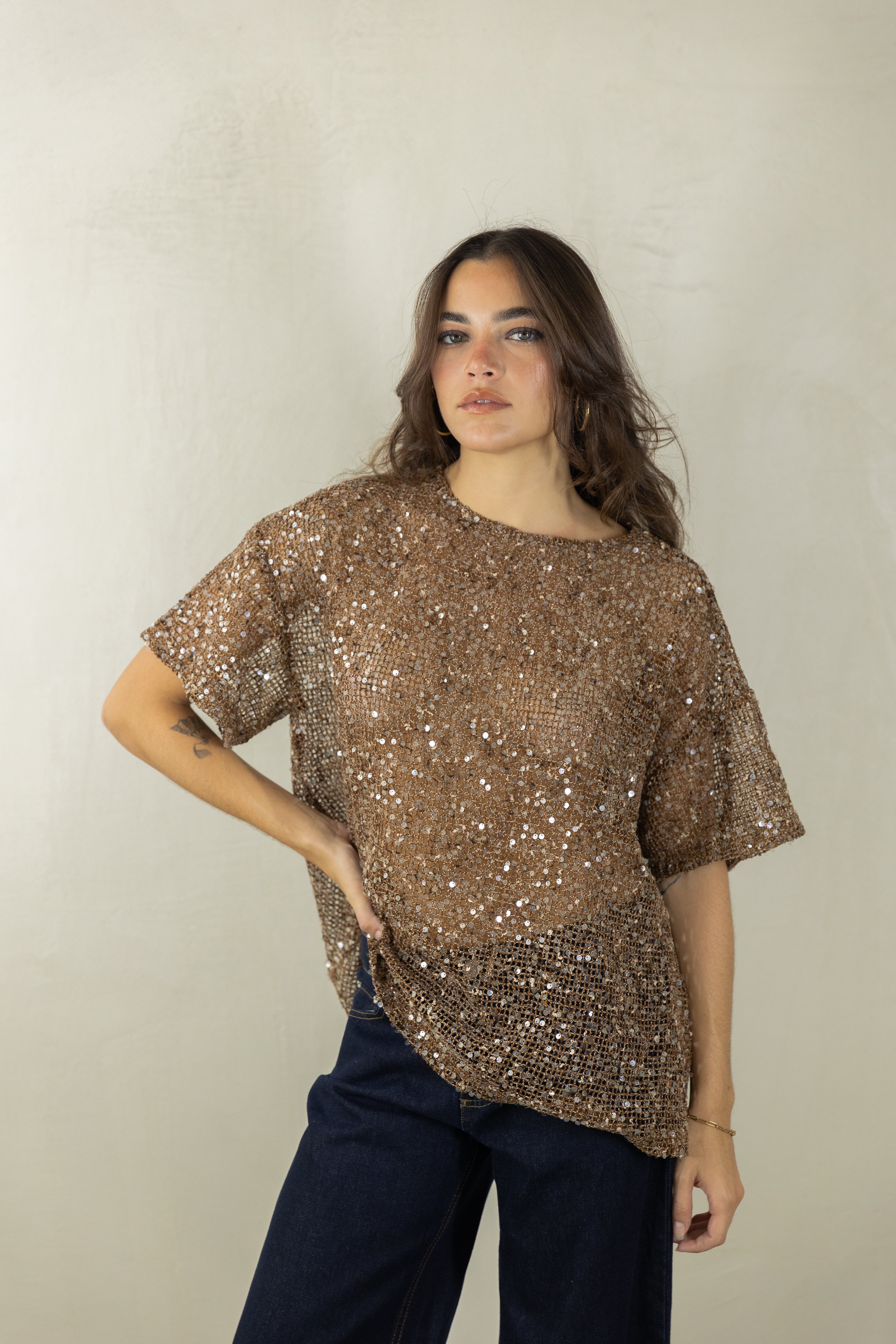 Sequin Brown Top