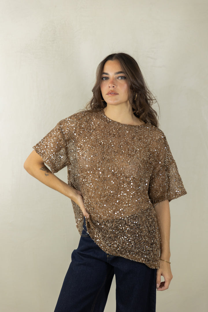 Sequin Brown Top