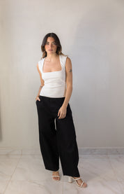 Black Linen Barrel Pants