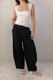 Black Linen Barrel Pants