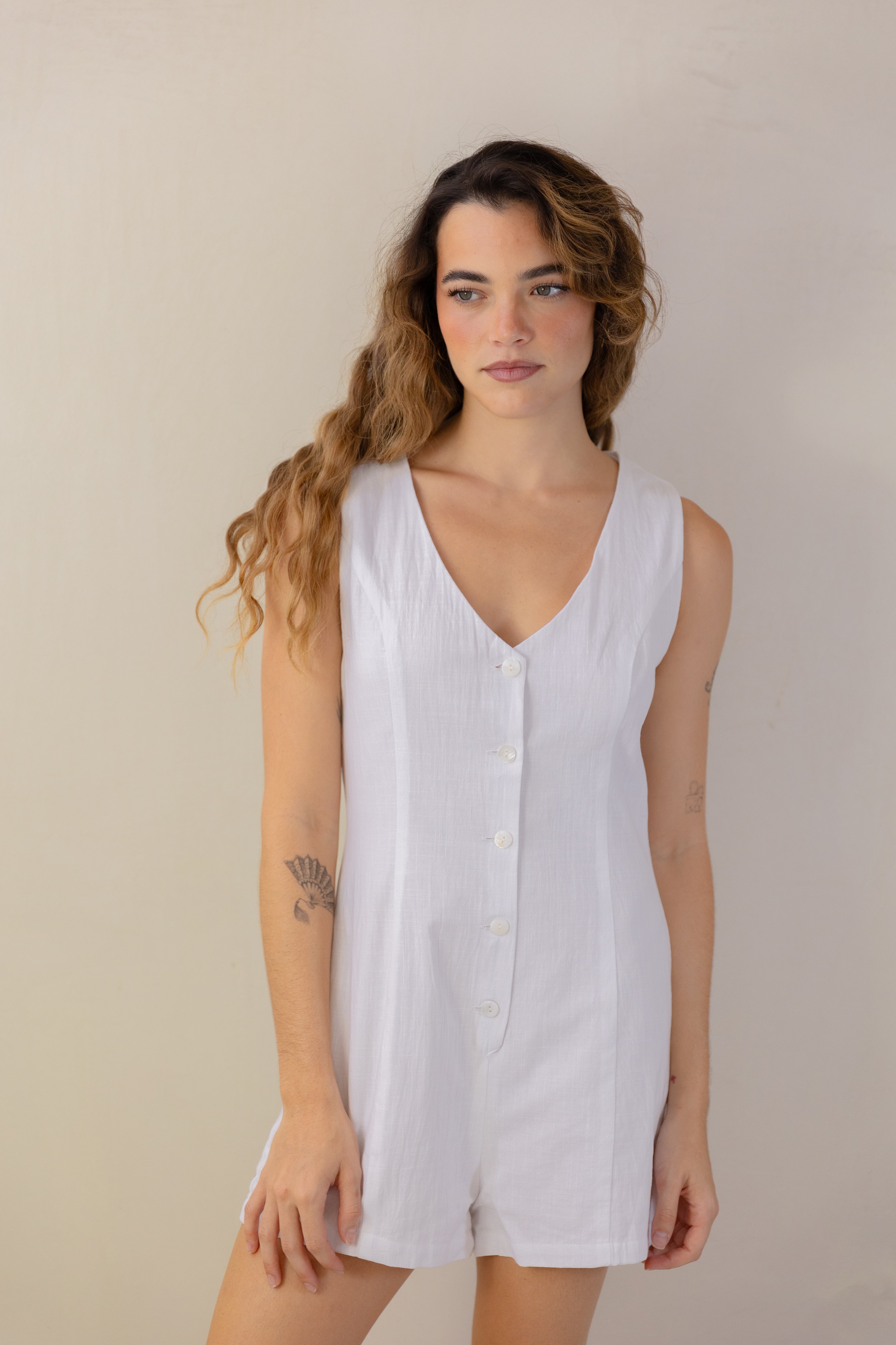 White Linen Romper