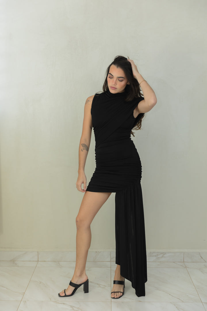 Black Gathered Dress