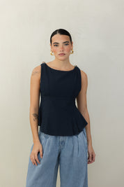 Navy Woven Top
