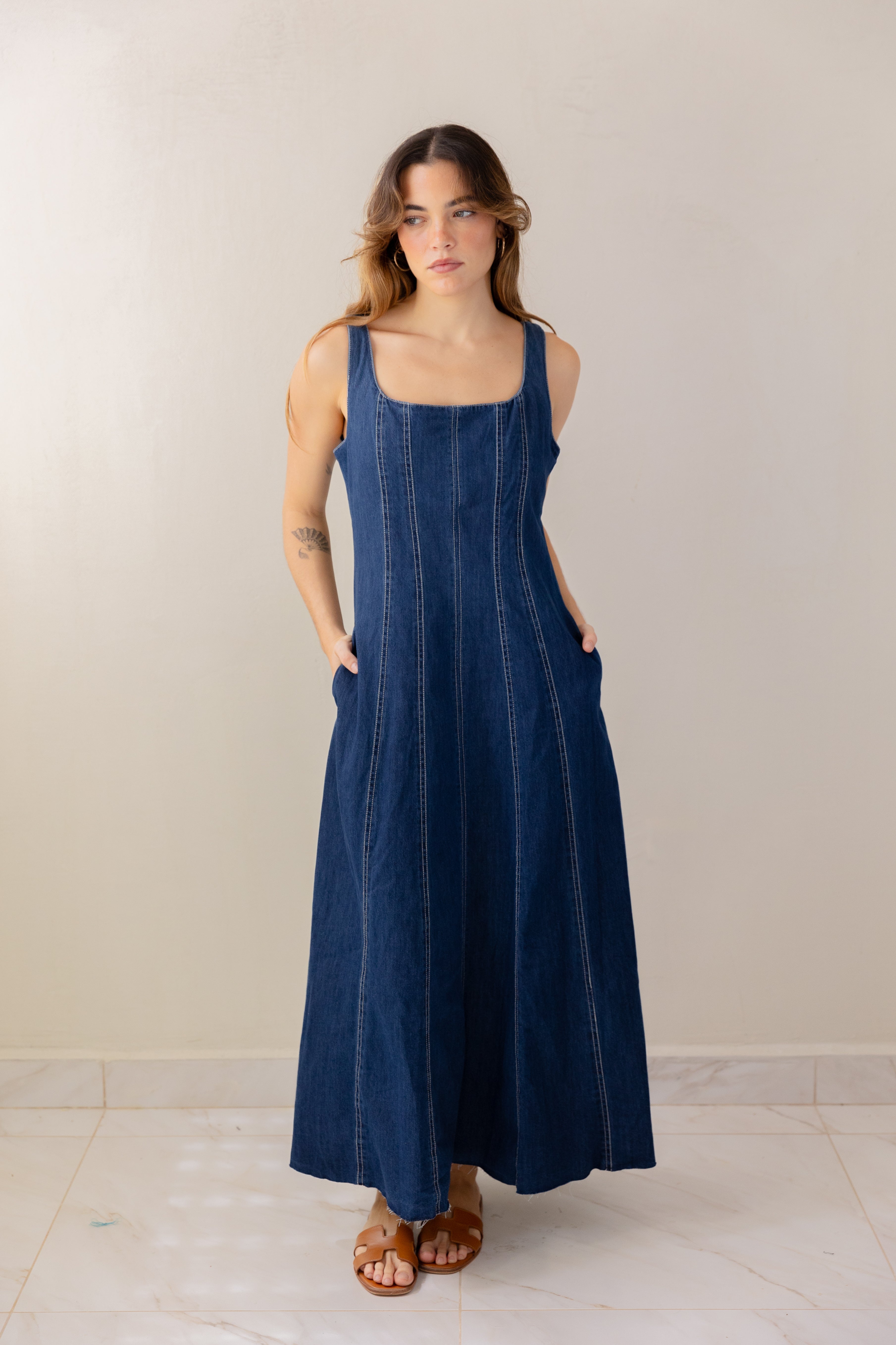 Paneled Denim Dress