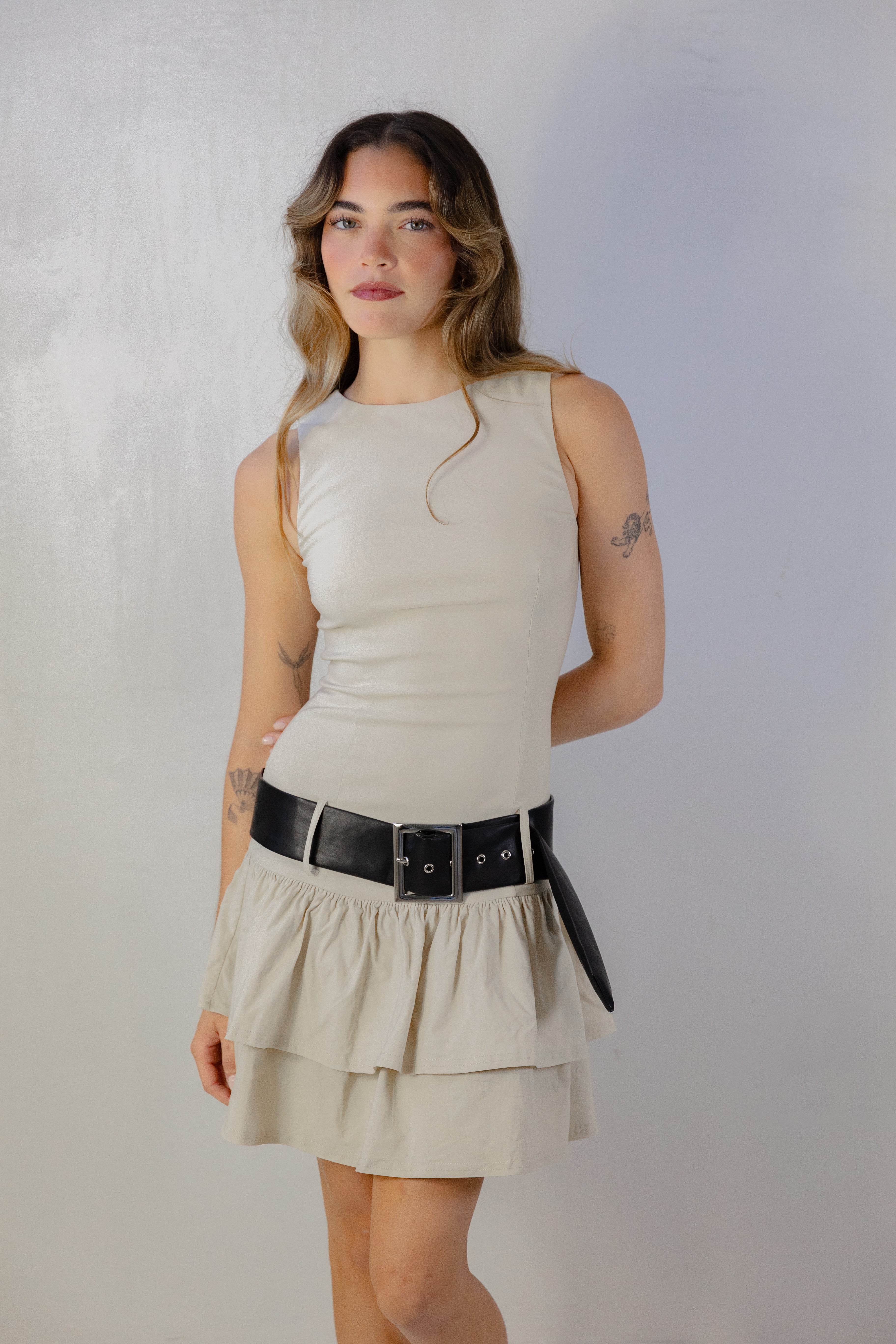 Belted Pleated Dress