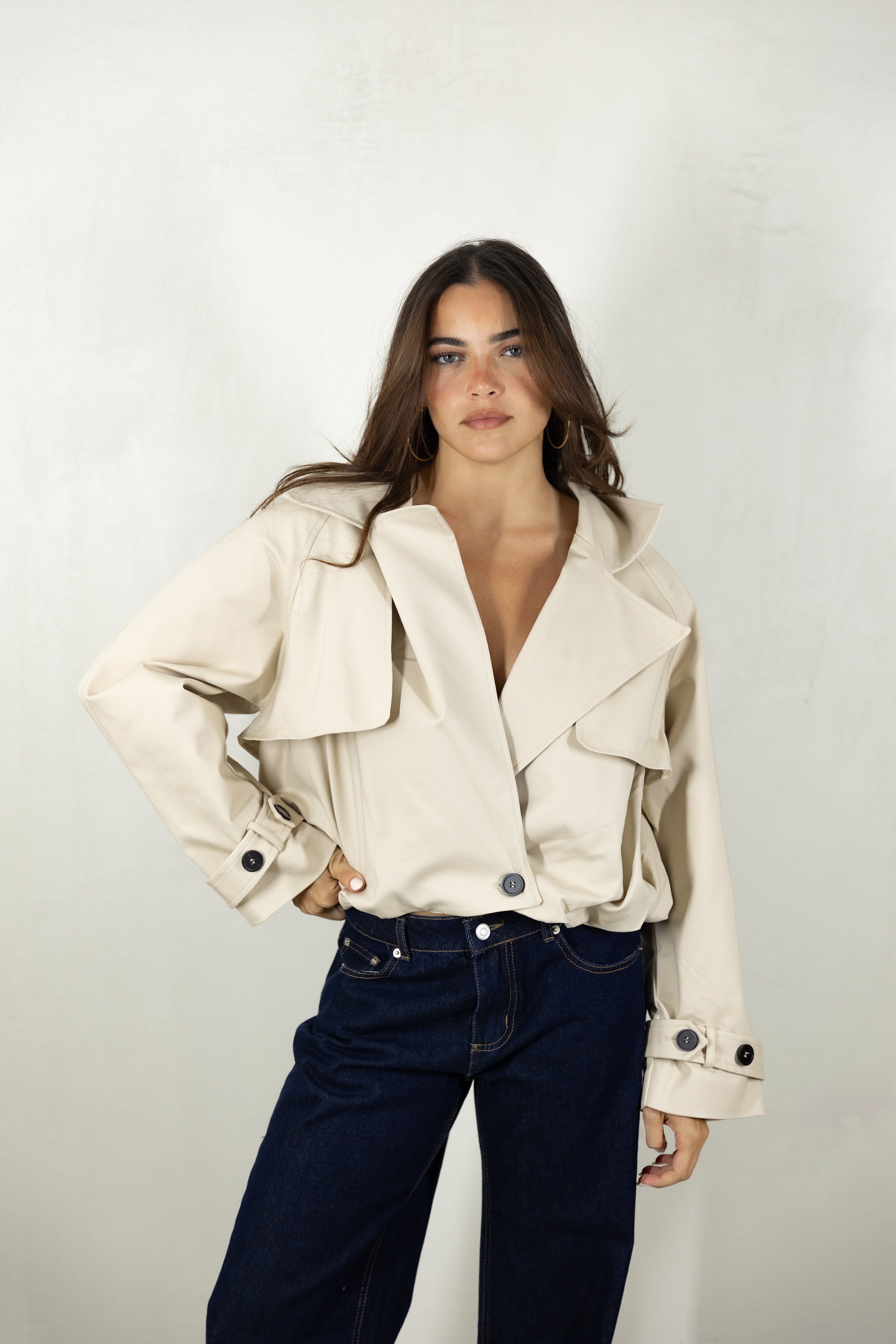 Balloon Crop Trench Jacket