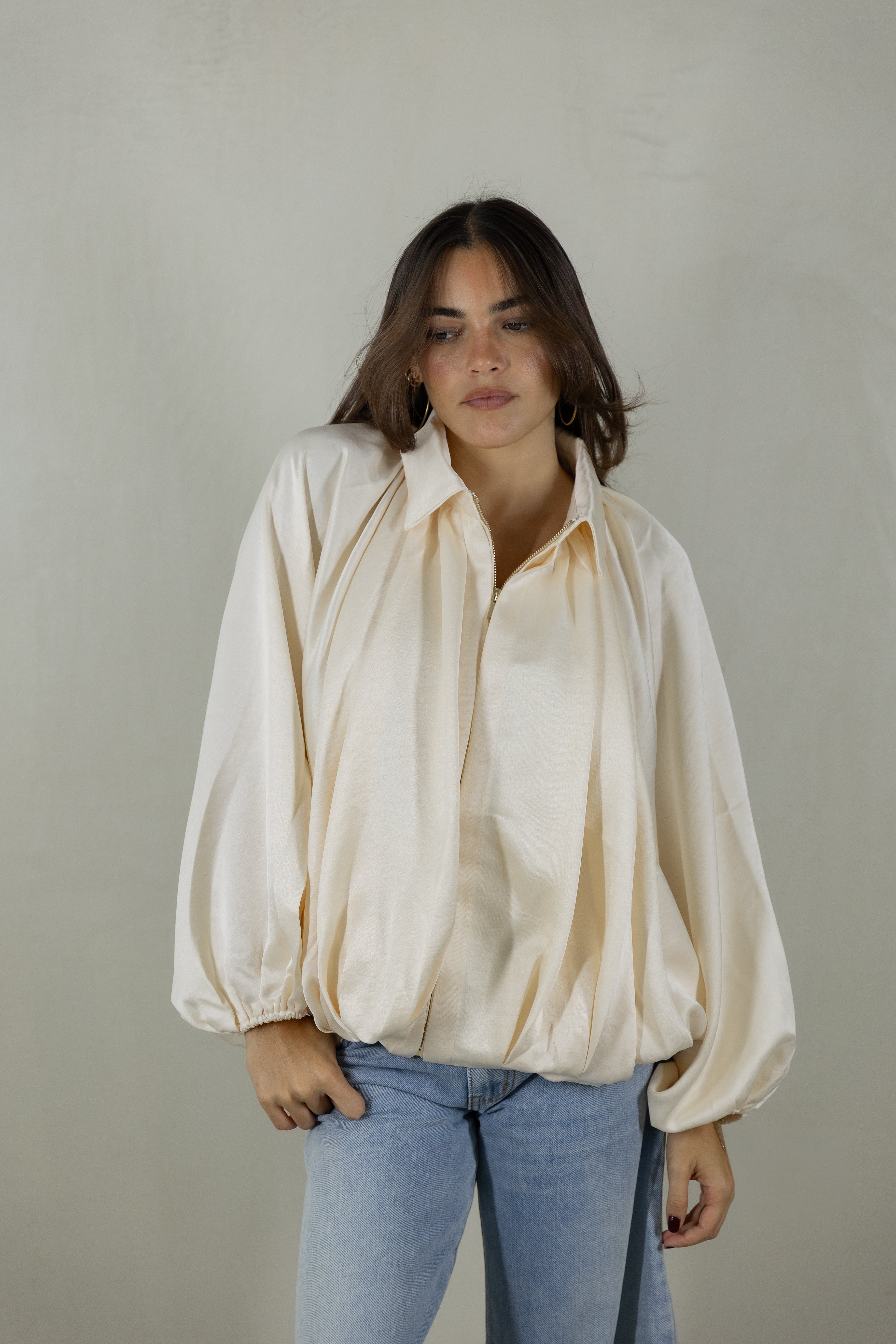 Cream Bubble Bomber Jacket