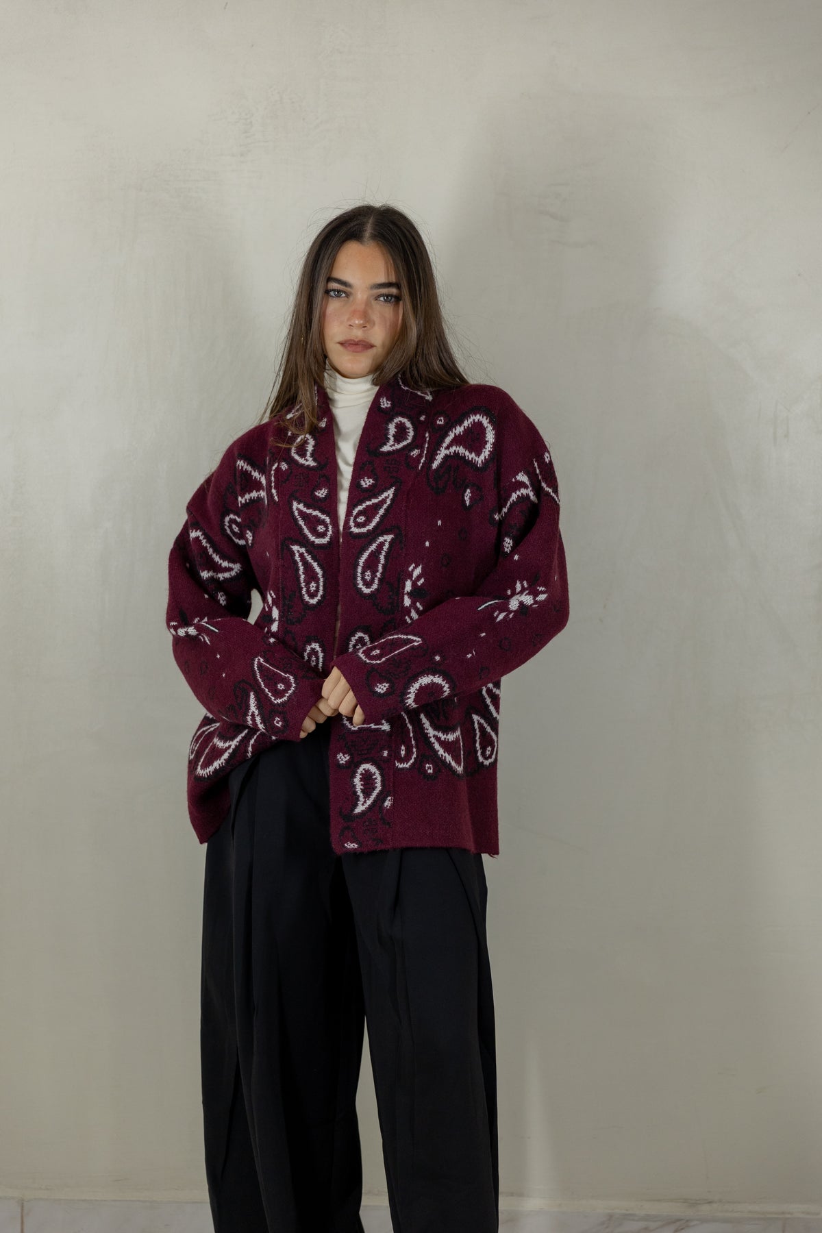 Wine Paisely Cardigan