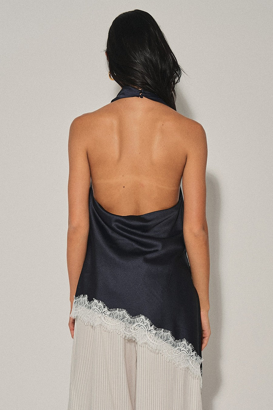 Navy Lace Halter Top