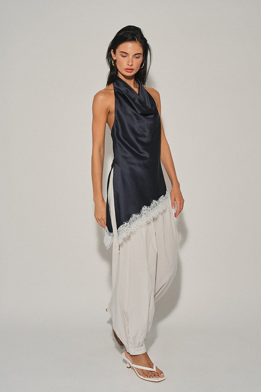 Navy Lace Halter Top