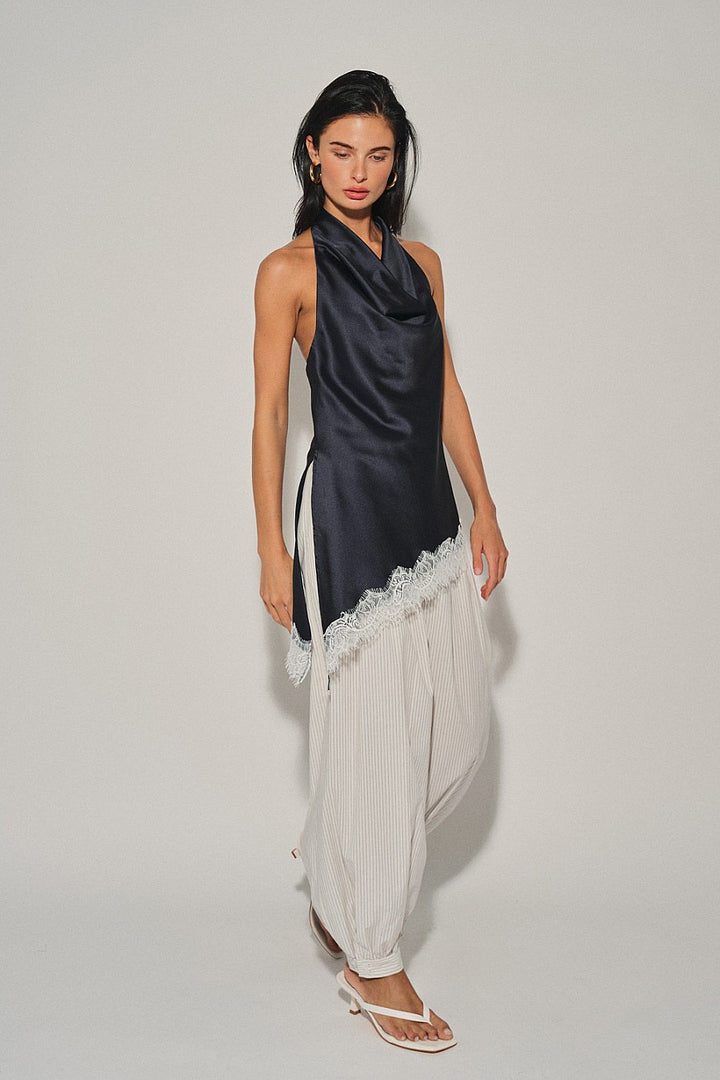 Navy Lace Halter Top
