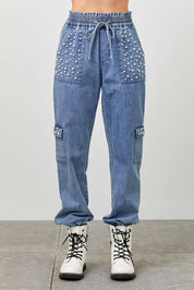 Pearl Stud Denim Jogger