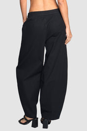 Black Linen Barrel Pants