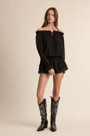 Black Chiffon Romper Dress