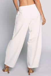 White Linen Barrel Pants