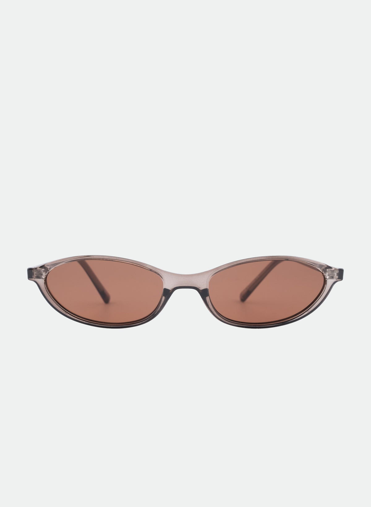 Hazel transparent olive rounded cat-eye sunglasses with brown lenses, front view