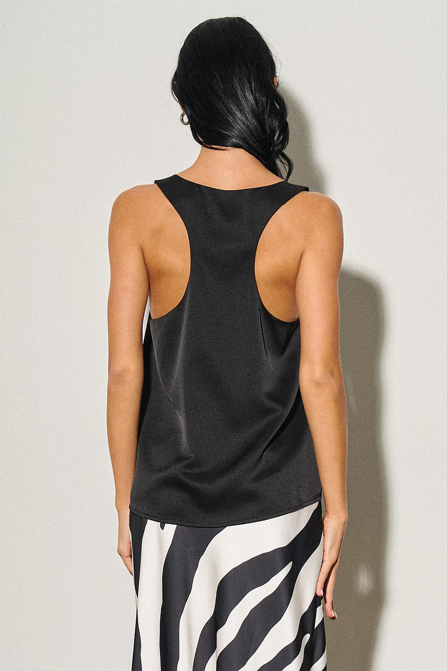 Black Woven Sleeveless Satin Top