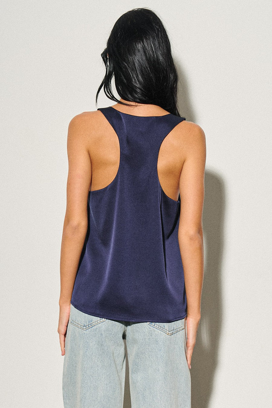 Navy Woven Sleeveless Satin Top