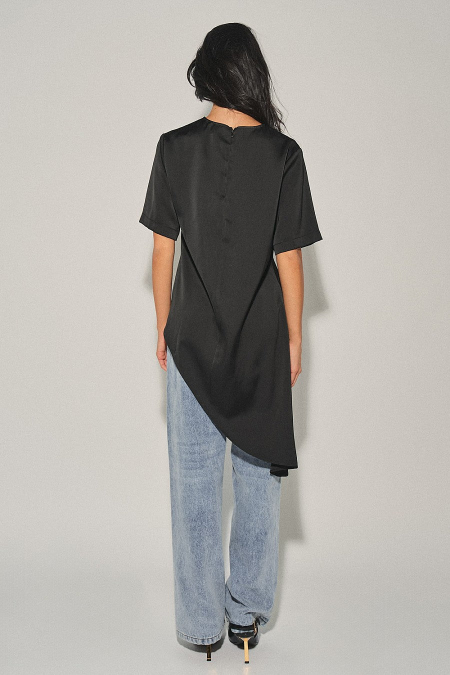 Black Asymmetric Satin Top