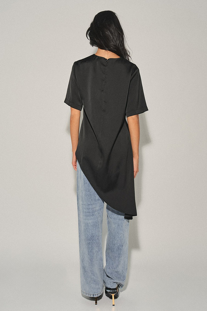 Black Asymmetric Satin Top