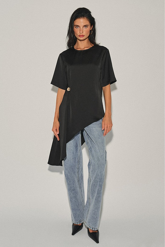 Black Asymmetric Satin Top