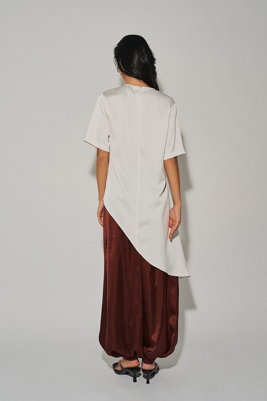 Cream Asymmetric Satin Top
