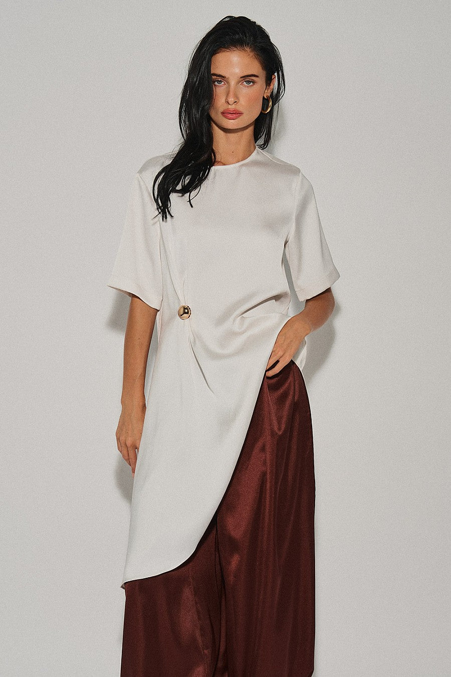 Cream Asymmetric Satin Top