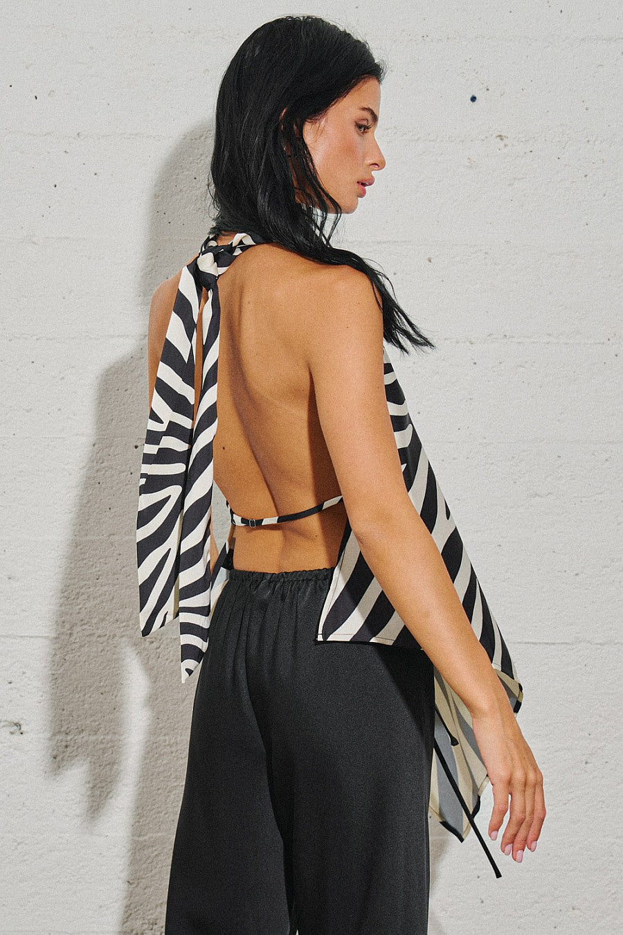 Zebra Print Neck Scarf Top
