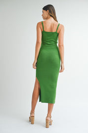 Green Front Cut Knit Dress