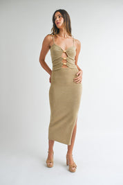 Taupe Front Cut Knit Dress