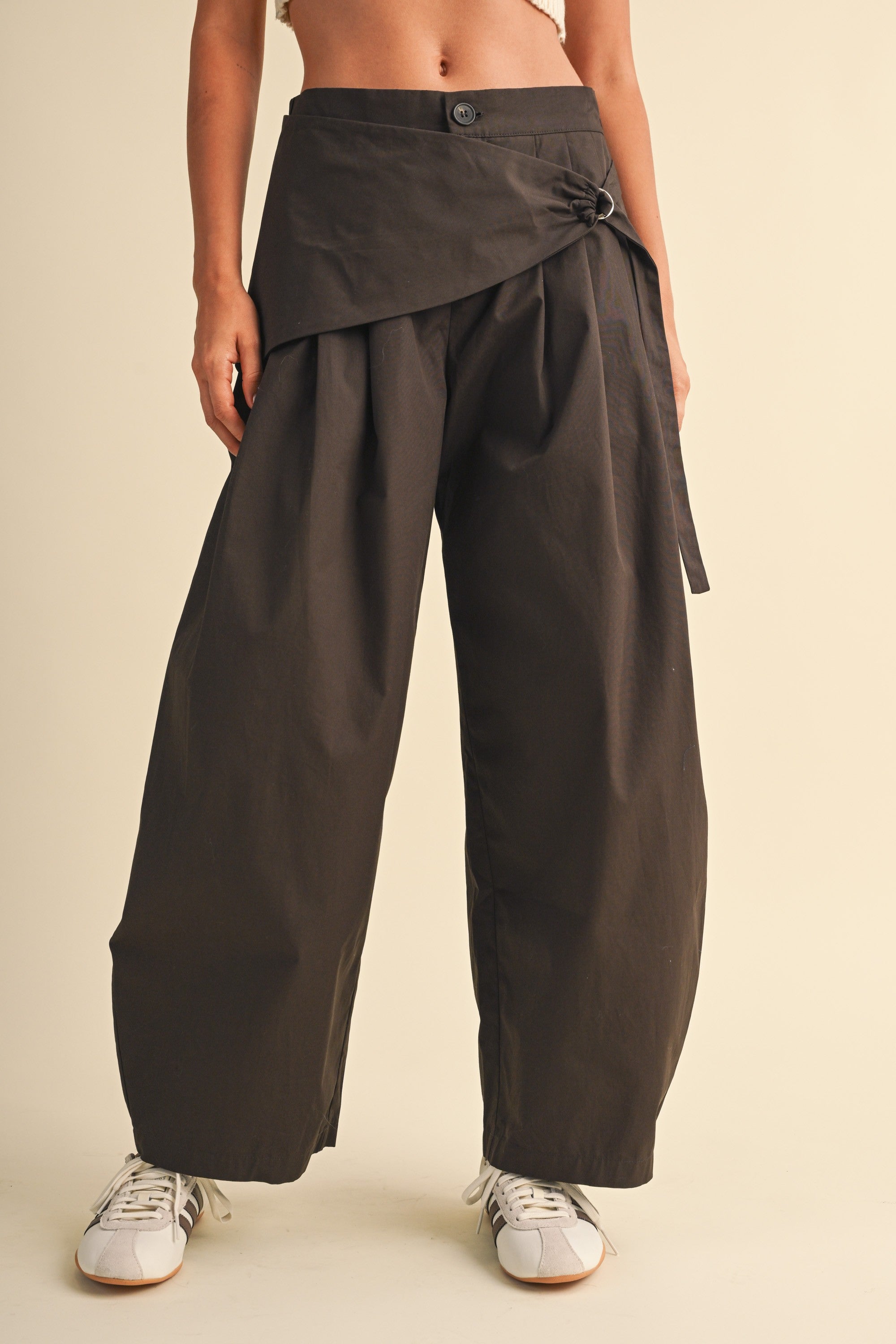 Sarong Detail Barrel Leg Trouser — Dk Chocolate