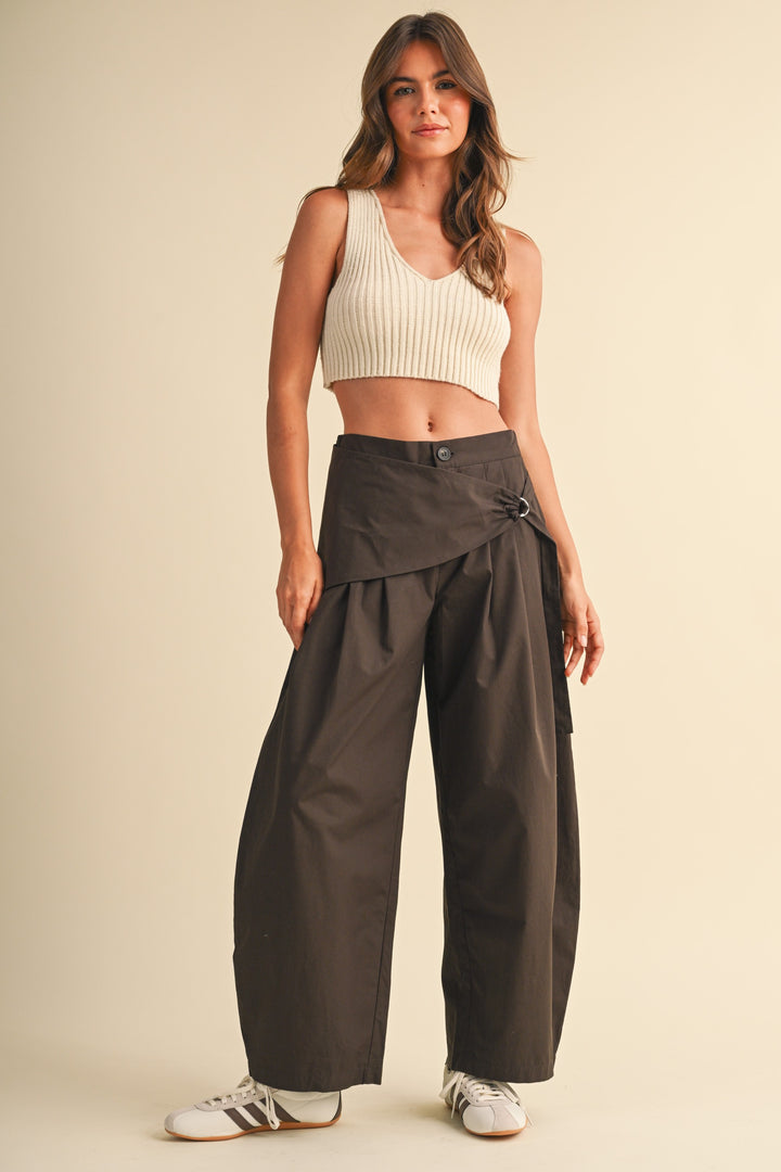 Sarong Detail Barrel Leg Trouser — Dk Chocolate