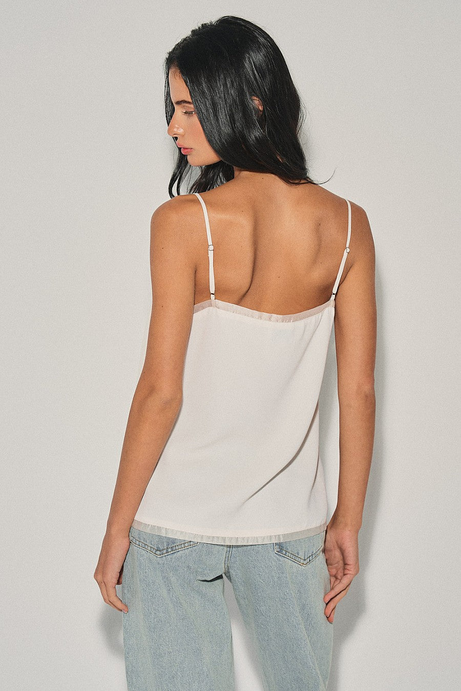 Ecru Organza Trim Satin Camisole — Ecru