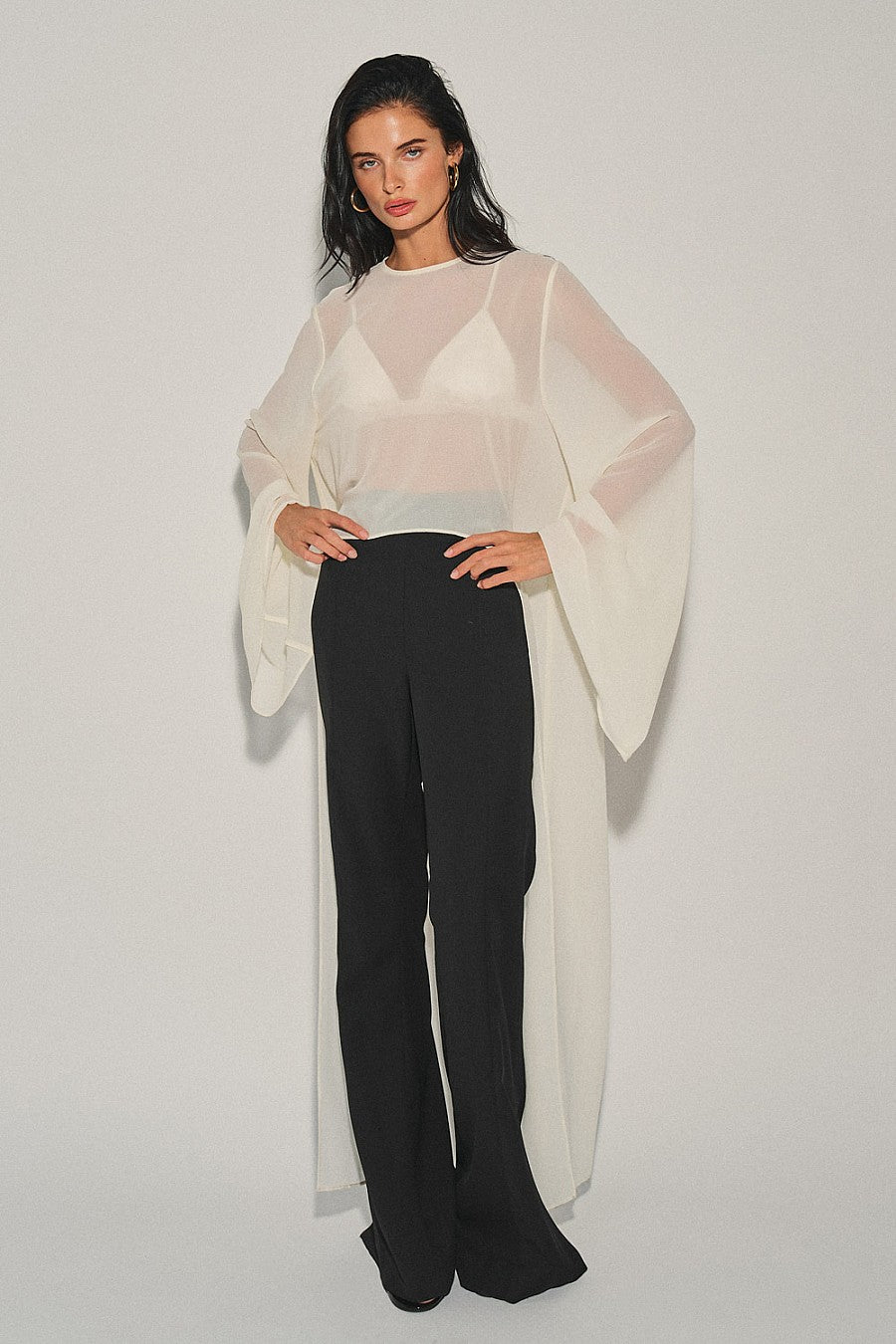 Cream Woven High-Low Chiffon Top — Cream