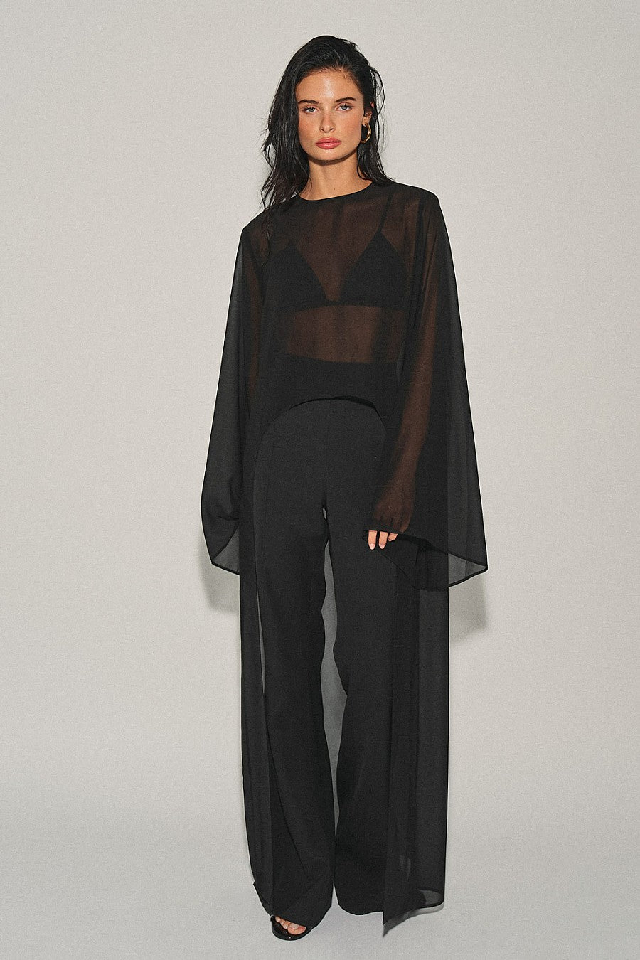 Black High-Low Chiffon Top — Black