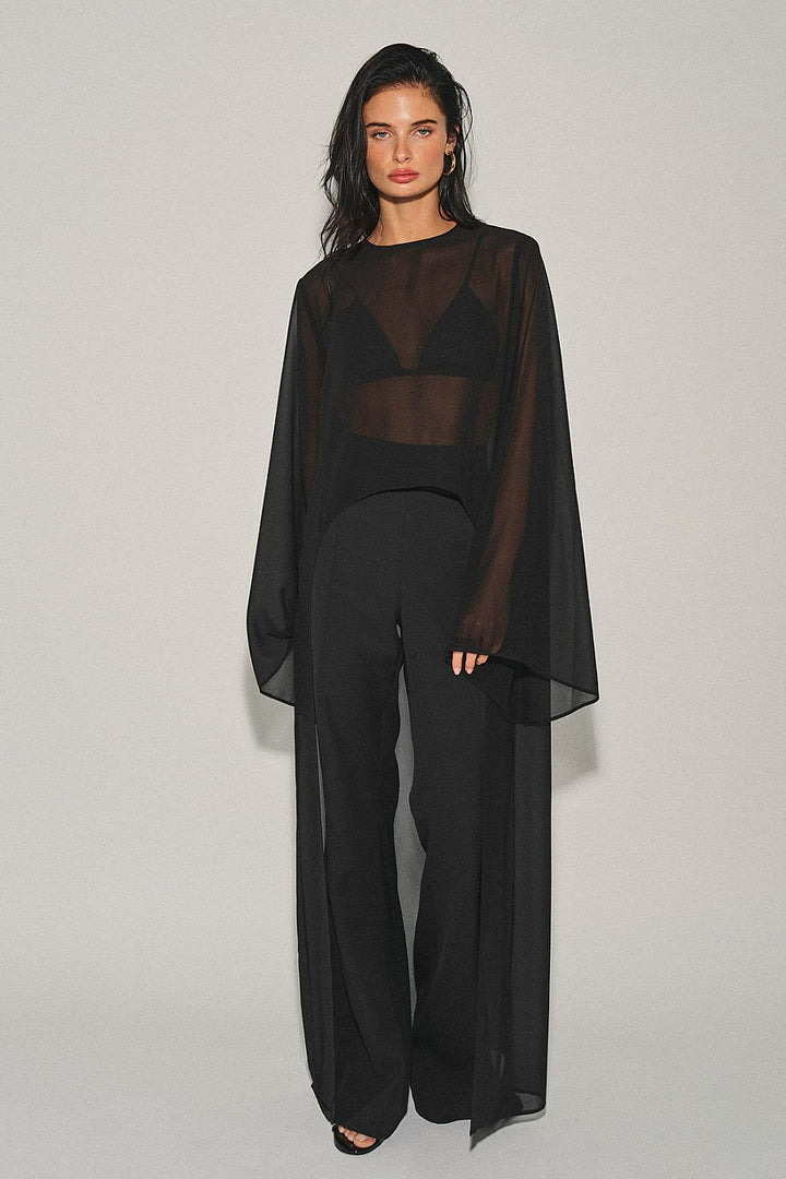 Black High-Low Chiffon Top — Black