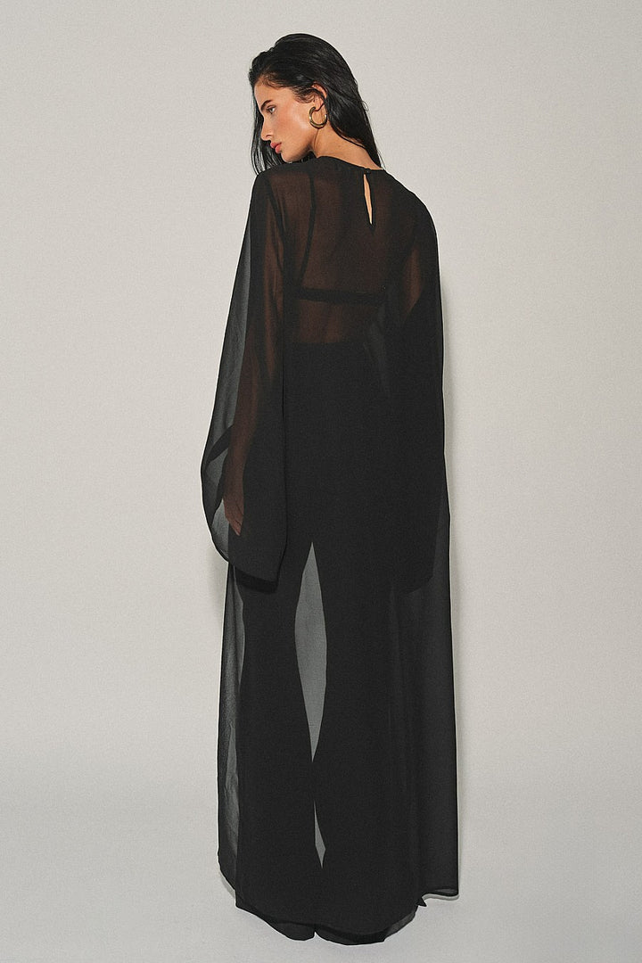 Black High-Low Chiffon Top — Black