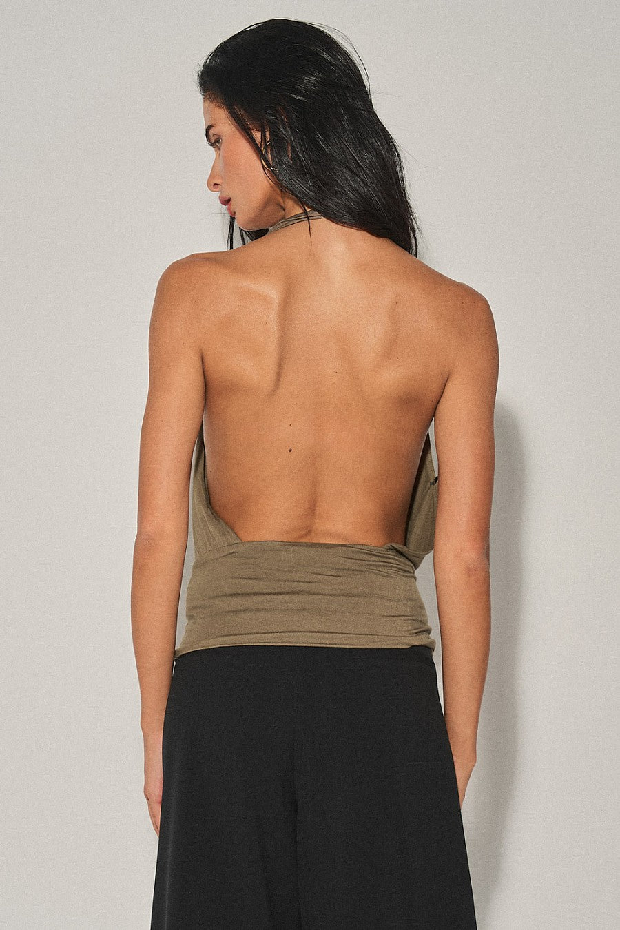 Knit Draped Halter Neck Top — Olive