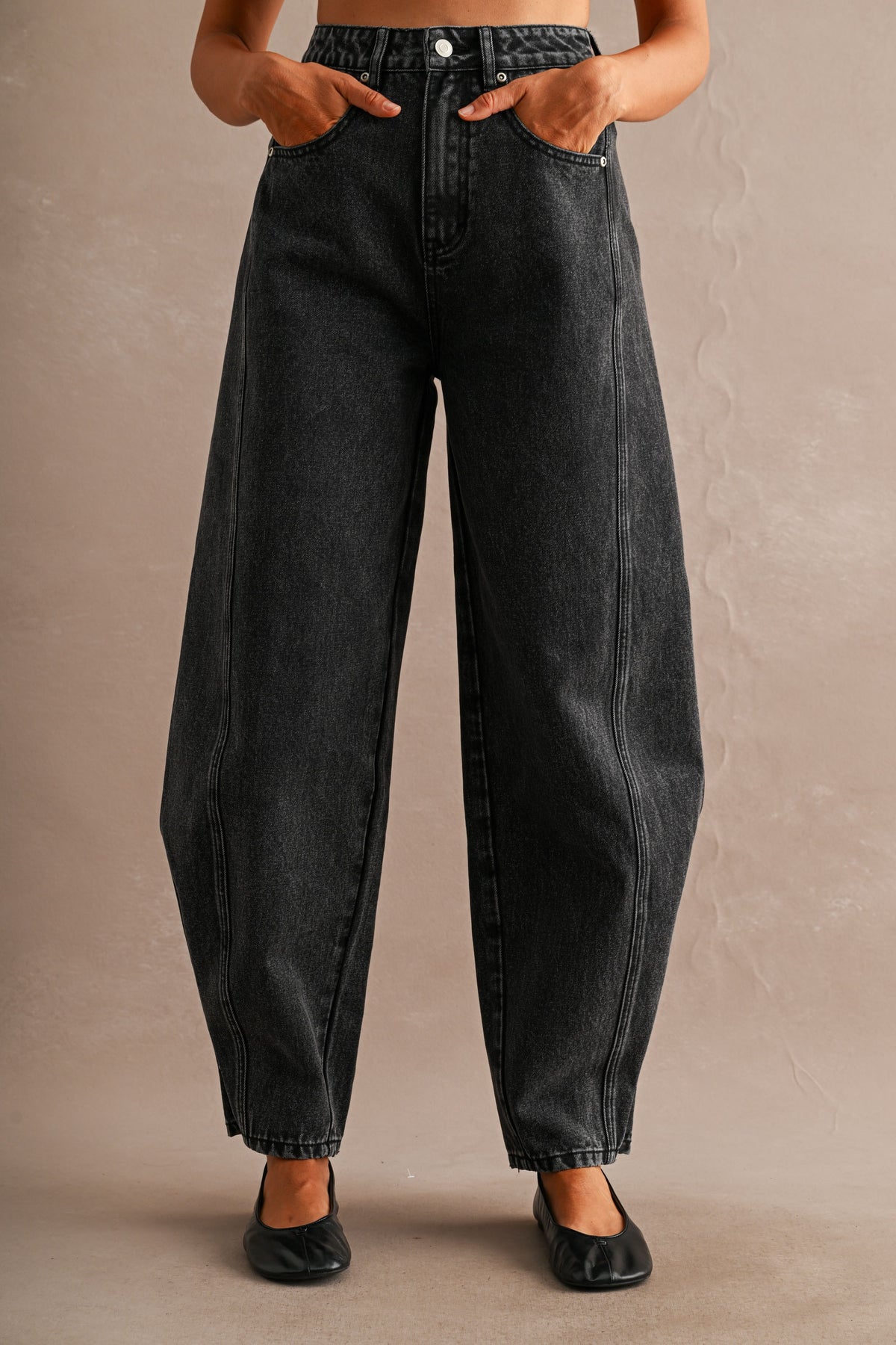 Black Pleat Jeans — Black Denim