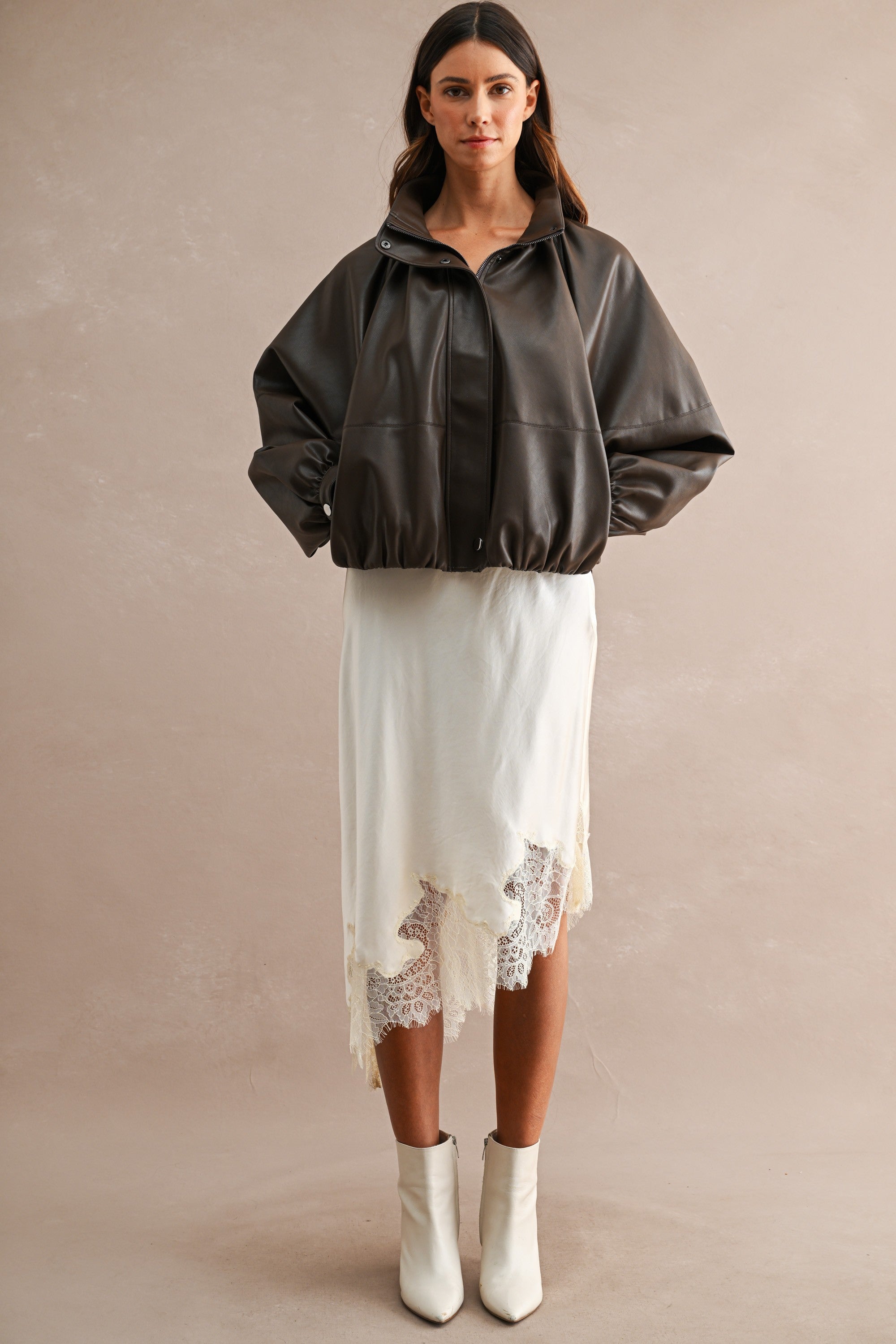Cream Satin Midi Skirt — Cream