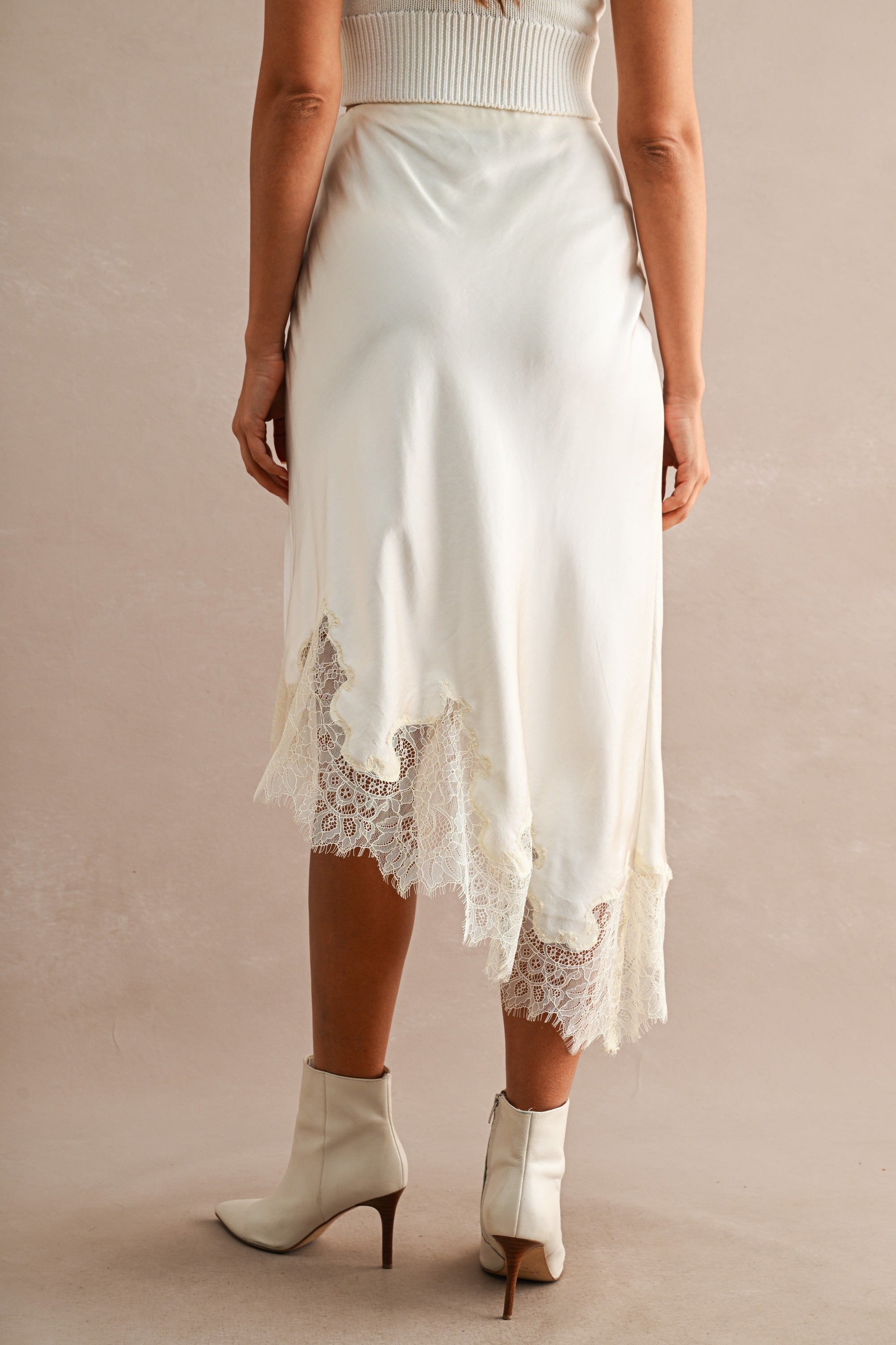 Cream Satin Midi Skirt — Cream