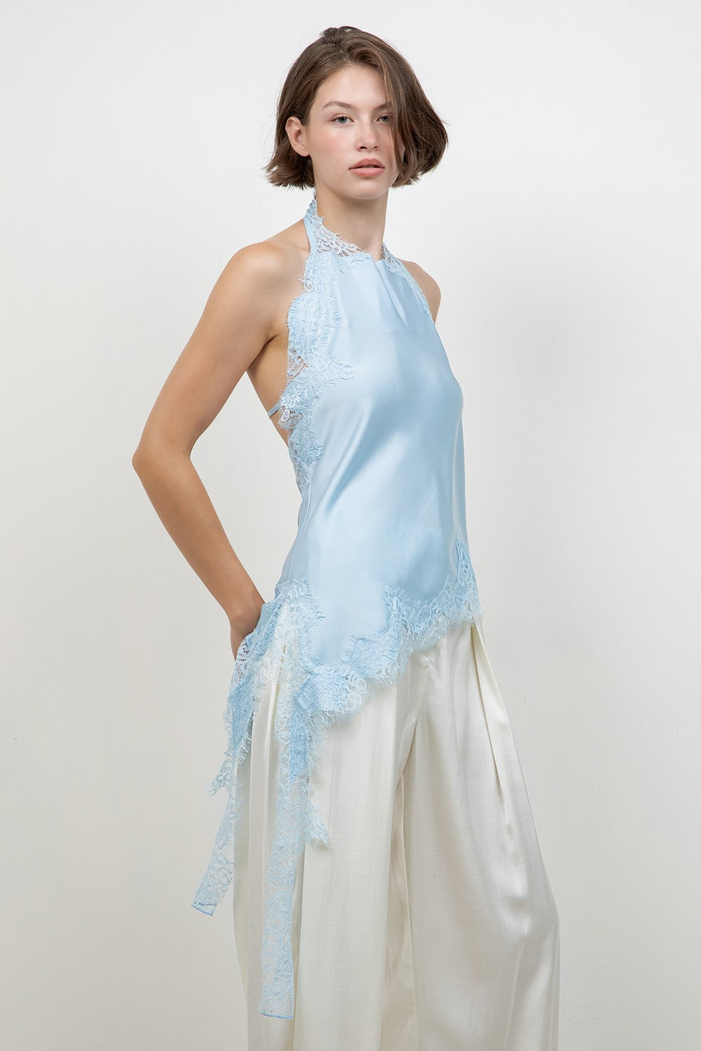 Blue Satin Lace Tank — Ice Blue