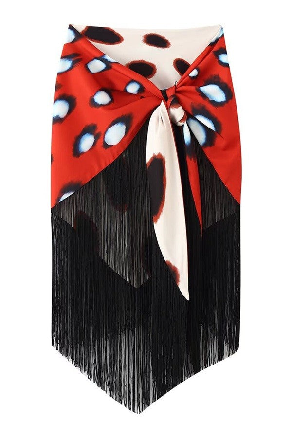 Polka Dot Fringe Skirt — Black/Red