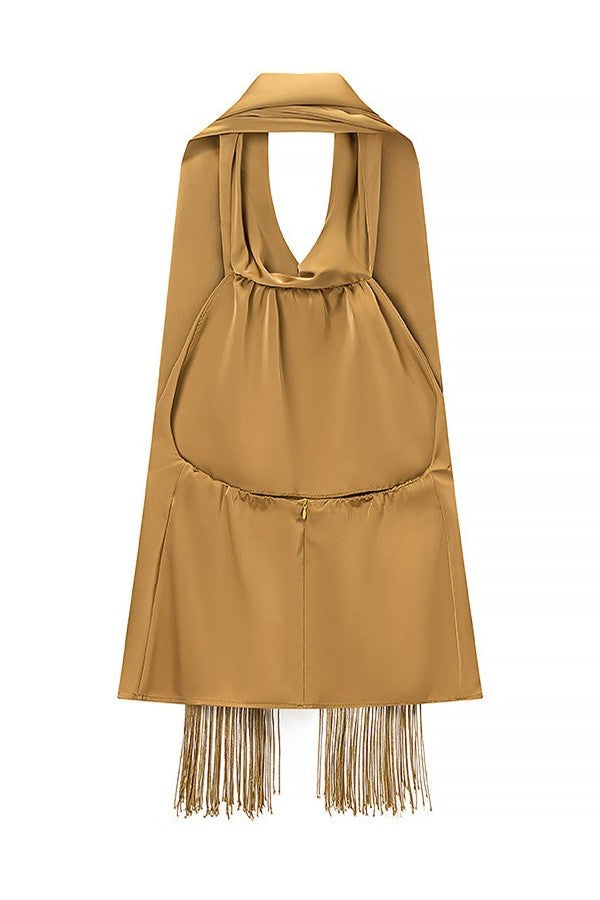 Halter Neck Fringe Top — Gold
