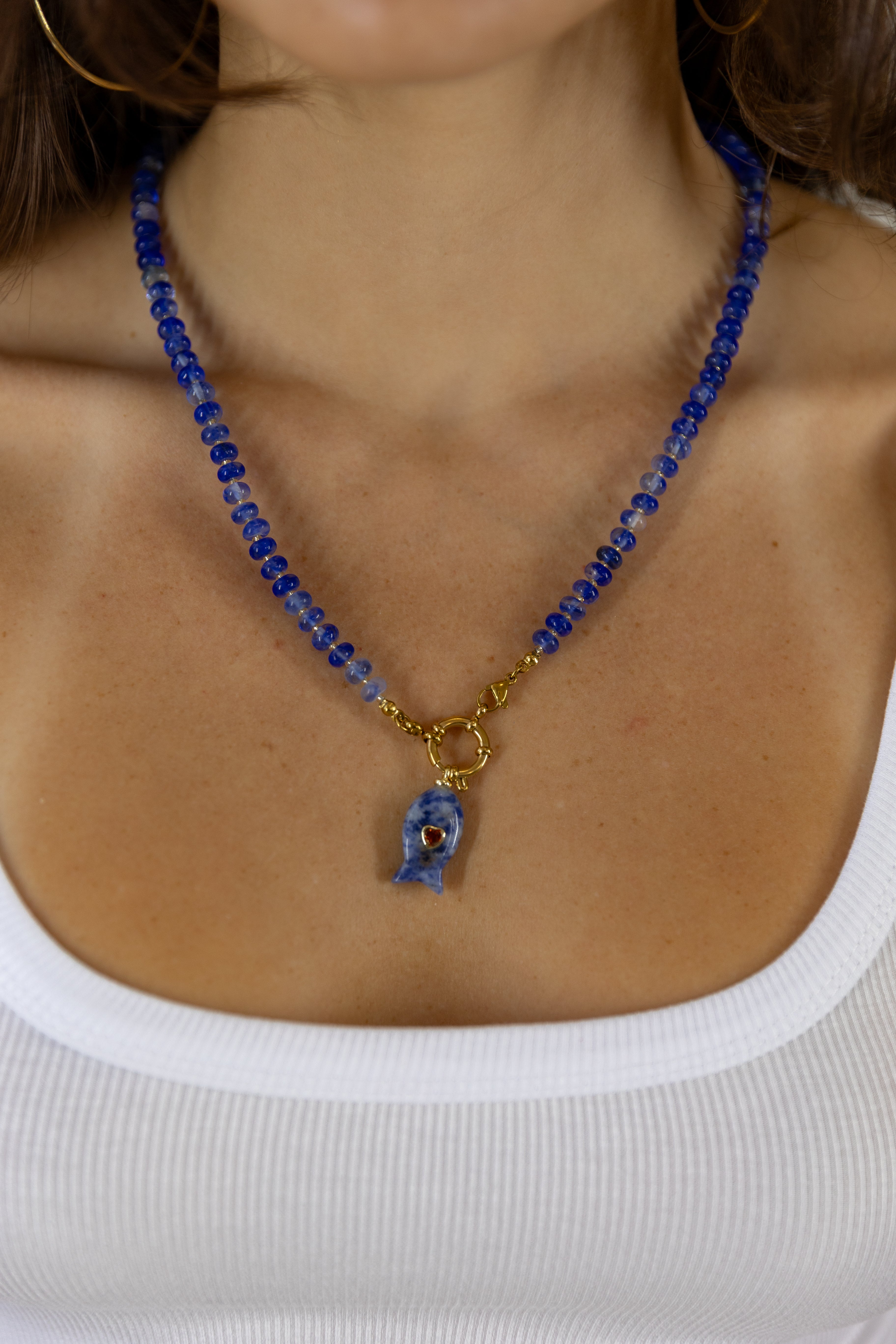 Fish Stone Pendant Necklace — Lapis
