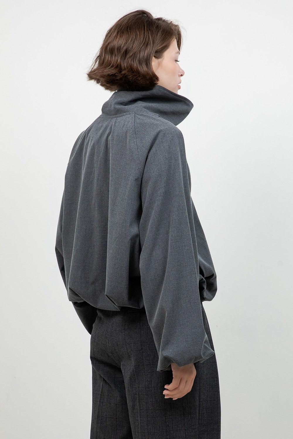 Soft Woven Funnel Neck Bomber Jacket — Charcoal