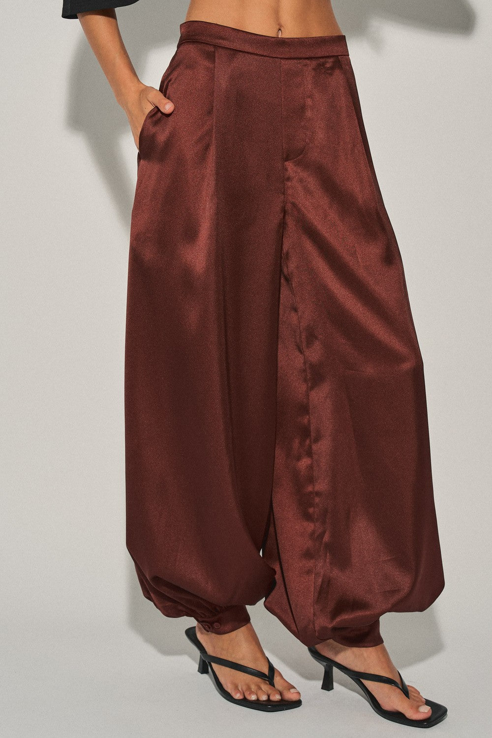 Woven Satin Balloon Harem Pants — Chocowine