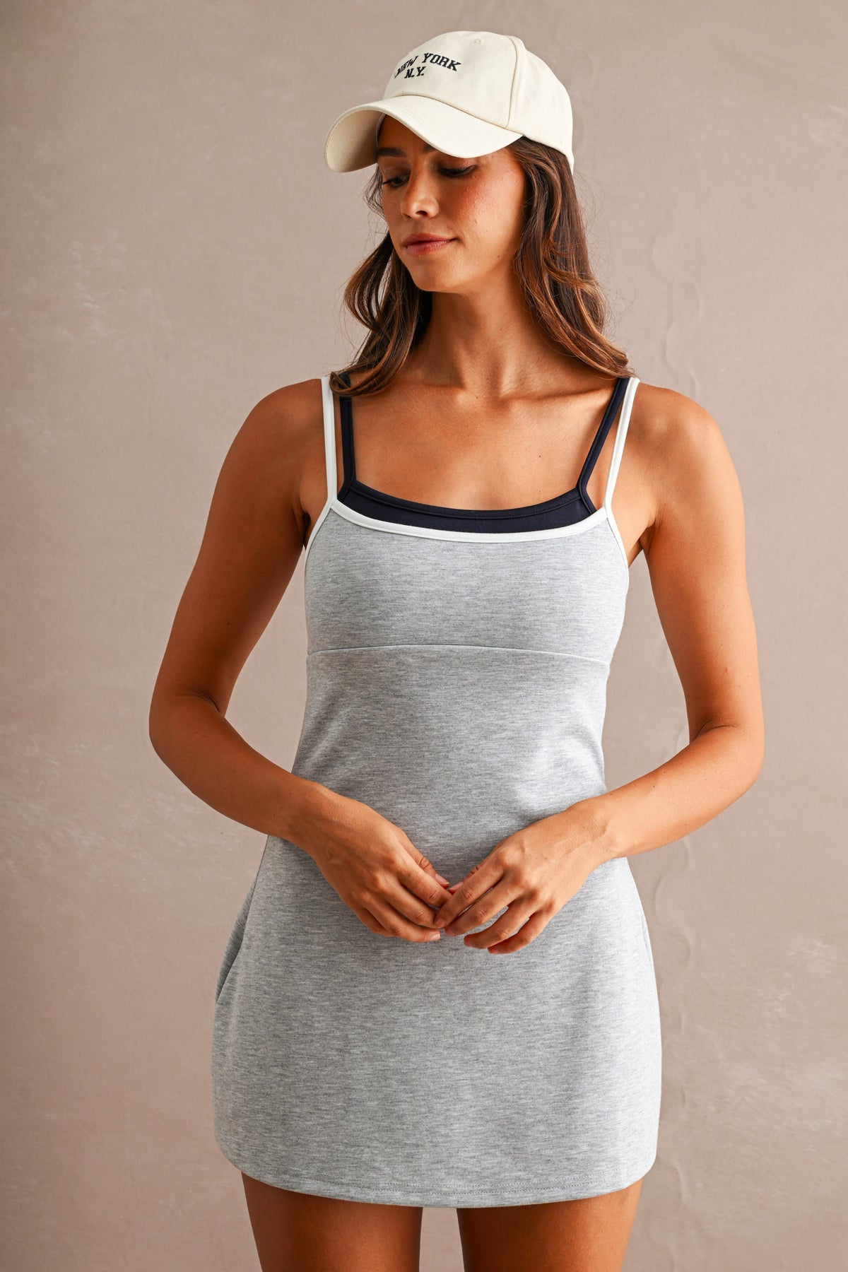 Scuba Contrast Binding Layered Top Romper — H Grey