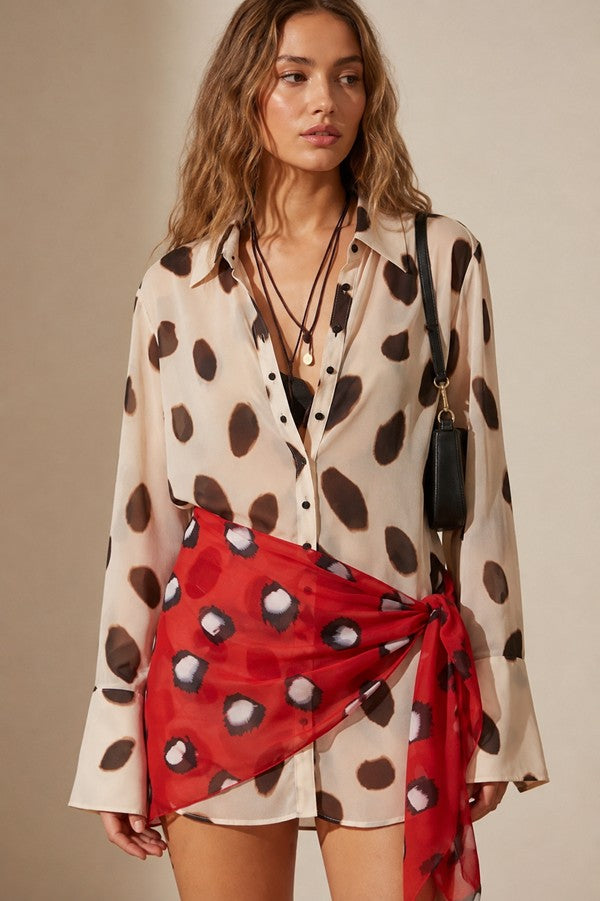 Polka Dot Wrap Mini Dress — Khaki